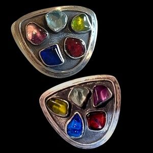 H. Fred Skaggs Modernist Sterling Silver Signed Set of 2 Brooches w/Tourmaline C